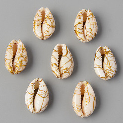 Linen Natural Cowrie Shell Beads, No Hole/Undrilled, Dyed and Drawbench, Linen, 18~22x12~14x7~8mm