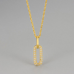 Золотой Подвеска-кольцо из латуни с микропаве из прозрачных кубических цирконий, двойная овальная форма, для женщин., золотые, 16.14 дюйм (41 см)