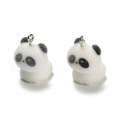 Панда Подвески из непрозрачной смолы, с железной платиной петлей, панда, 23x20.5x16.5 мм, отверстие : 2 мм