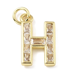 Letter H Латунные микро проложить кубического циркония подвески, письмо амулеты, с прыгающим кольцом, реальный 18 k позолоченный, Письмо ч, 16.5x9.5x2 мм, отверстие : 3.5 мм