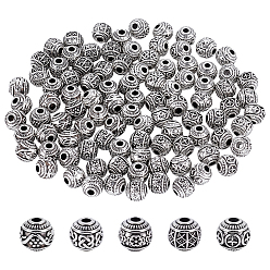 Plata Antigua 100 piezas 5 estilos cuentas de aleación de estilo tibetano, rondo, plata antigua, 6x5.5 mm, agujero: 1.8 mm
