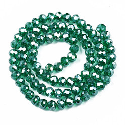 Sea Green Electroplate Glass Beads Strands, AB Color Plated, Faceted, Rondelle, Sea Green, 6x5mm, Hole: 1mm, about 85~88pcs/strand, 16.1~16.5 inch(41~42cm)