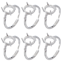 Платина 6шт. регулируемые настройки для колец-солитеров из латуни, настройки зубчатого кольца, овальные, платина, внутренний диаметр: 17.6 мм, лоток : 10x8 мм