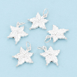 Серебро 925 стерлингов серебряные подвески, кленовый лист подвески, серебряные, 15.5x9x1 мм, Перейти кольцо: 5x0.5 мм, внутренний диаметр: 4 мм