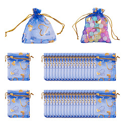 Средно-синий 50шт. мешочки из органзы с принтом в виде сердца, мешочки подарка украшения для мешков конфеты, свадьбы пользу сумки, пользу мешок, подарочные пакеты, прямоугольные, светло-синий, 9x7 см