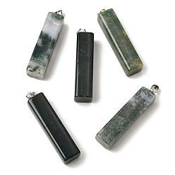 Мосс Агат Природные Моховой агат большие кулоны, прямоугольные подвески 304 с защелками из нержавеющей стали, цвет нержавеющей стали, 52~53.5x12~13x12~13 мм, отверстие : 4.8x6.8 мм