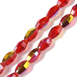 Светло-Вишневый Стеклянные бусины с гальваническим покрытием , с покрытием AB цвета, граненые, овальные, светло-вишневый, 9.5x5.5 мм, отверстие : 1.2 мм, около 60 шт / нитка, 22.05'' (56 см)