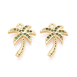 Настоящее золото 18K Кулон из циркония, очарование кокосового дерева, без никеля , реальный 18 k позолоченный, 16.5x12x1.5 мм, отверстие : 1.2 мм