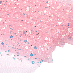 Pink 1 Yard Sequins Polyester Mesh Fabric, for Garment Accessories, Pink, 1300~1400x0.2mm