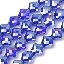 Royal Blue Electroplate Transparent Glass Beads Strands, Rhombus, AB Color Plated, Faceted, Royal Blue, 8x8x5mm, Hole: 1.3mm, about 72pcs/strand, 23.23''(59cm)