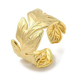 Oro 304 brazalete abierto de acero inoxidable, hoja, dorado, diámetro interior: 18 mm