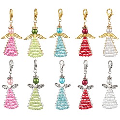 Платиновый & Золотой Ангел стеклянные бусины подвески украшения, сплав застежка-карабин подвески украшения, платиной и золотом, 68 мм, 10 шт / комплект