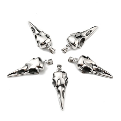 Antique Silver 304 Stainless Steel Big Pendants, Bird Skull, Antique Silver, 56x21.5x14.5mm, Hole: 10x7mm