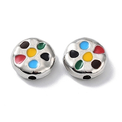 Platinum Rack Plating Alloy Enamel Beads, Flat Round, Platinum, 11x4mm, Hole: 1.8mm