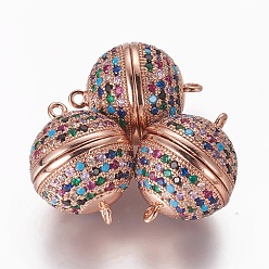 Розовое Золото Магнитные застежки из латуни с цирконием и микропаве с петлями, круглые, красочный, розовое золото , 21.5~22x17 мм, отверстие : 1.4 мм