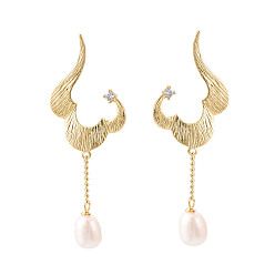 Настоящее золото 14K Серьги-гвоздики из латунного микро-паве, с натуральной жемчужиной, с s 925 штырями стерлингового серебра, реальный 14 k позолоченный, 47x17 мм