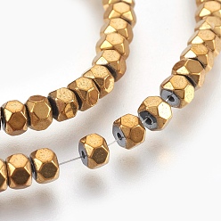 Vergoldete Galvanischer nichtmagnetischer synthetischer Hämatit-Perlenstrang, Flache Runde / Scheibe, facettiert, Vergoldete, 4x3 mm, Bohrung: 0.8 mm, ca. 138 Stk. / Strang, 15.7 Zoll (40 cm)