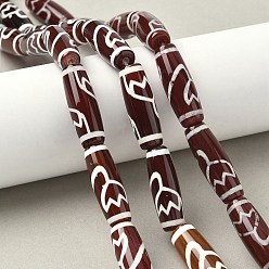 Lotus Pattern Нити бусин дзи в форме риса в тибетском стиле, природных бисера агат, окрашенная и подогревом, седло коричневый, узор лотоса, 29~30x9.5~10.5 мм, отверстие : 2~3 мм, около 10 шт / нитка, 11.38~11.61'' (28.9~29.5 см)