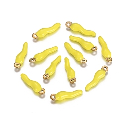 Желтый Ионное покрытие (ip) 304 подвески из нержавеющей стали, эмалированные блестки, рог изобилия / итальянский рог корничелло, золотые, желтые, 18x5x3.5 мм, отверстие : 1.5 мм