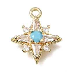 Real 14K Gold Plated Brass Micro Pave Turquoise Cubic Zirconia Charms, Star Charms, Real 14K Gold Plated, 15x12x4mm, Hole: 1.5mm