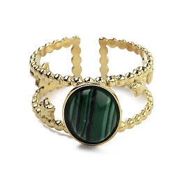 Малахит Овальные кольца на палец из натурального малахита, ионное покрытие (ip) 304 манжеты из нержавеющей стали для женщин, овальный : 11.5x9 mm, регулируемый, 6 шт / комплект