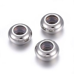 Нержавеющая Сталь Цвет 201 из нержавеющей стали бусы, с резиной внутри, ползунки, рондель, цвет нержавеющей стали, 9x4.5 мм, отверстие : 4.5 мм, резиновое отверстие: 3.2 мм