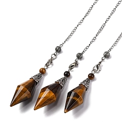 Тигровый глаз Биолокационные маятники с гранеными заостренными концами и ромбом из натурального тигрового глаза, с фурнитурой из сплава античного серебра, без кадмия и без свинца, 235 мм