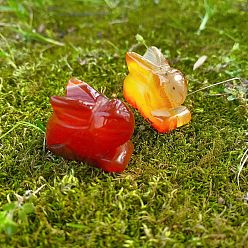 Red Agate Резные фигурки кроликов из натурального красного агата, статуи для украшения рабочего стола для домашнего офиса, 25~28x12x18 мм