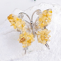 Цитрин Необработанные натуральные цитриновые чипсы, минеральные украшения для демонстрации образцов, с металлическим держателем-бабочкой, украшение для домашнего рабочего стола по фэн-шуй, 65x75 мм