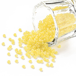 Желтый 12/0 Круглые стеклянные бусины класса А (fgb), прозрачный матовый стиль, с покрытием AB цвета, желтые, 2x1.5 мм, отверстие : 0.8 мм, около 30000 шт / упаковка