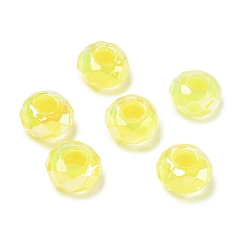 Yellow Electroplate Transpant Resin European Beads, Large Hole Beads, Rondelle, Faceted, Yellow, 14x8mm, Hole: 5.5mm