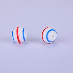 White Printed Round with Stripe Pattern Silicone Focal Beads, White, 15x15mm, Hole: 2mm