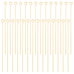 Настоящее золото 18K 100шт. латунные штифты с ушком, реальный 18 k позолоченный, 51x3x0.7 мм, 21 датчик, отверстие : 1.5 мм