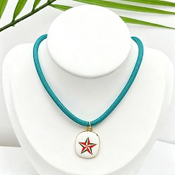 Звезда Ожерелья с подвесками из латуни и эмали для женщин, с бирюзовым нейлоновым шнуром, золотые, звезда, 15.75 дюйм (40 см)