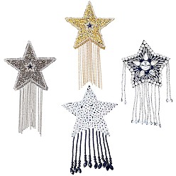 (52) Непрозрачная лаванда 4шт тканевая звезда, аксессуары для поделок, с кисточкой из страз, звезда, разноцветные, 120x65x10 мм