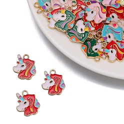 Красный Подвески из эмали и сплава, очарование единорога, золотые, красные, 18x16 мм