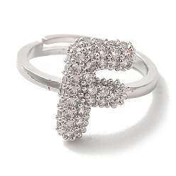 Letter F Стойка покрытие буква латунь микро паве прозрачный кубический цирконий регулируемые кольца для женщин, Буква F, 14.5x9.5 мм, внутренний диаметр: 17 мм