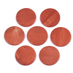Dark Orange Natural Freshwater Shell Pendants, Flat Round, Spray Painted, Dark Orange, 25x2mm, Hole: 1.5mm