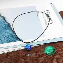 Рак Ожерелья из цинкового сплава и светящегося синего стекла с подвеской в виде созвездия, черные вощеные шнуры, платина, рак, 15.75 дюйм (40 см)