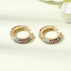 Coloré Micro cuivres ouvrent zircons boucles d'oreilles, sans plomb et sans cadmium, crémaillère plaquage, plaqué longue durée, réel 18 k plaqué or, colorées, 17~17.5x3~3.5mm