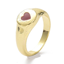 Purple Alloy Enamel Finger Rings, Heart, Light Gold, Purple, 3.5~8.5mm, US Size 7 1/4(17.5mm)