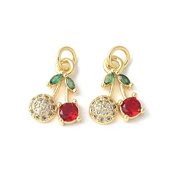 Настоящее золото 18K Латунные микро проложить кубического циркония подвески, без кадмия и без свинца, вишня, красные, реальный 18 k позолоченный, 14x11x3.5 мм, отверстие : 3.5 мм