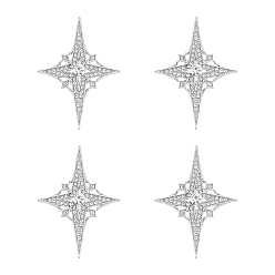 Platine 4 Pièces d'épingles à revers en alliage et strass pour vêtements de sac à dos, étoiles, platine, 47x33.5mm