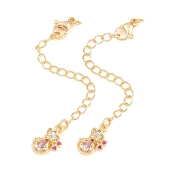 Golden Brass Curb Chain Extender, End Chains with Lobster Claw Clasps and Lucky Bag Cubic Zirconia Charms, Golden, 76.5mm, Hole: 2.4mm
