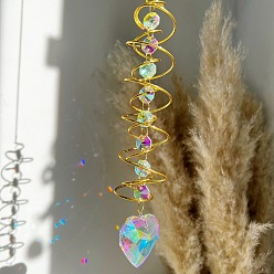 Сердце Граненые стеклянные ловцы солнца, железный спиральный хвостовой ветер вертушка подвесные украшения, создатель радуги, для украшения сада и дома, сердце, 450 мм