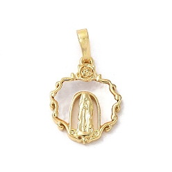 Сердце Латунные подвески из натуральной белой ракушки в стиле религии, девственные прелести, реальный 18 k позолоченный, долговечный, без свинца и без кадмия, стойки покрытие, сердце, 19.5x14.5x2.5 мм, отверстие : 5x3.5 мм