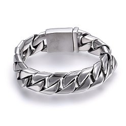 Нержавеющая Сталь Цвет Устойчивые к потускнению 304 цепи из нержавеющей стали браслеты, с коробкой застежками, цвет нержавеющей стали, 9 дюйм (23 см), 16x6 мм