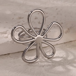 Цветок 304 открытые манжеты из нержавеющей стали для женщин, цвет нержавеющей стали, цветок, 36x37.5 мм