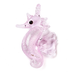 Бледно-Розовый Подвески лэмпворк ручной работы, прелести морских коньков, розовый жемчуг, 40x26x10 мм, отверстие : 3.5x2.5 мм