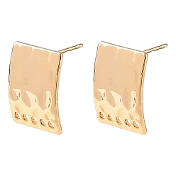 Real 18K Gold Plated SHEGRACE Brass Stud Earring Findings, Rectangle, Cadmium Free & Lead Free & Nickel Free, Long-Lasting Plated, Real 18K Gold Plated, 16x12.5mm, Hole: 1.3mm, Pin: 11x0.7mm